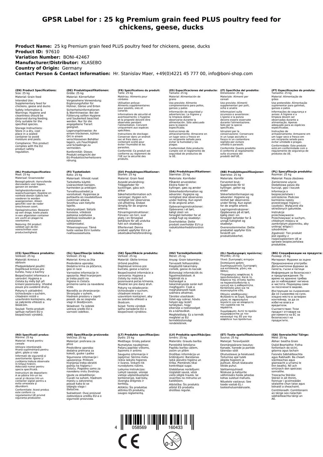 25 Kg Premium Pienso De Granos Plus Pienso De Aves Para Gallinas, Gansos, Patos - Imagen 3