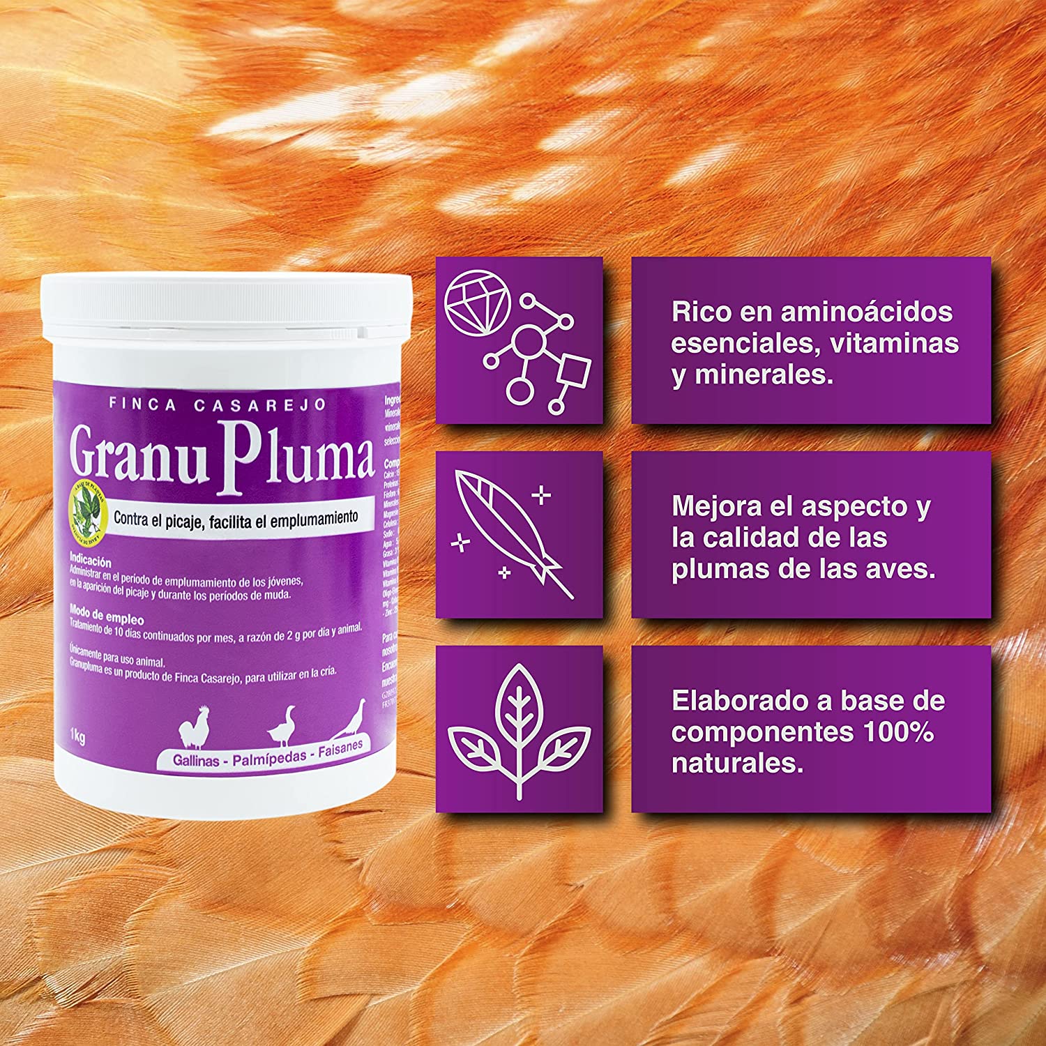 GranuPluma (1Kg) - Apoyo nutricional para la época de muda de las aves - Favorece el Emplumamiento - Formato granulado - Imagen 2