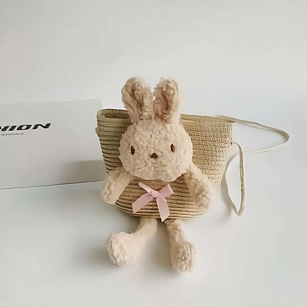 Bolso bandolera de paja de colores con conejo - Imagen 4