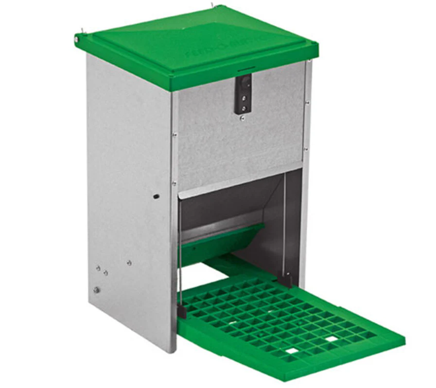 Tolva Para Gallinas Antipájaros - Tolva Exterior Self-service A Pedal - Capacidad 8 Kg - Incluye Guía De Alimentación