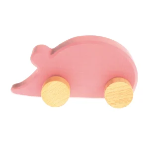 RATÓN ROSA DE MADERA CON RUEDAS